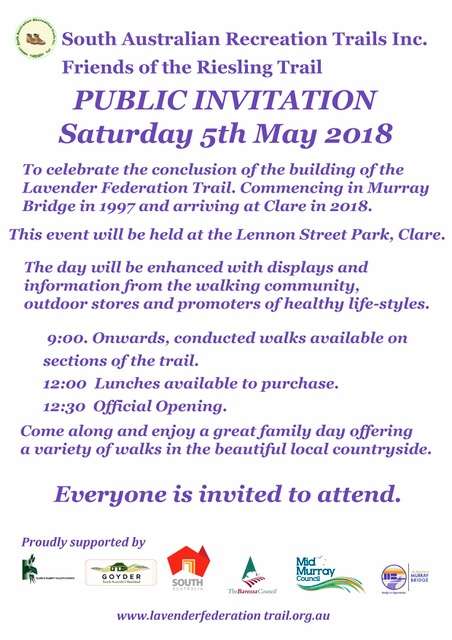 Clare May 5th 2018 Opening of the Lavender Federation Trail Poster