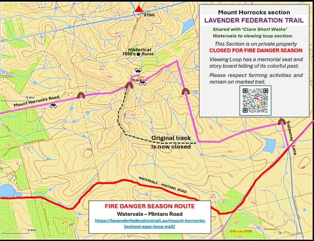 Map of Mount Horrocks section of the Lavender Federation Walking Trail